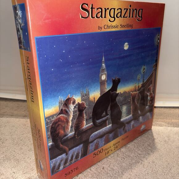 “Stargazing” By Chrissie Snelling 500-Pc Jigsaw Puzzle Cats Big Ben NEW sealed - Picture 2 of 5